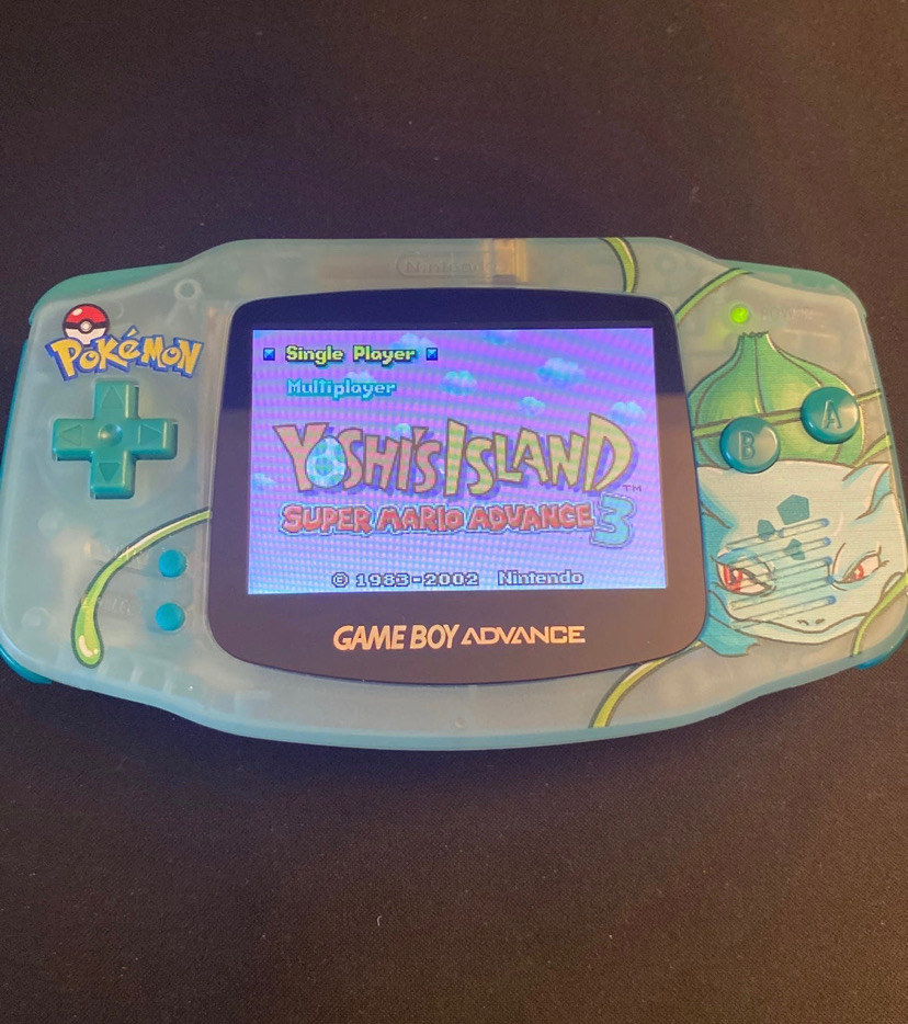 Refurbished Gameboy Advance with IPS Screen and Bulbasaur Shell